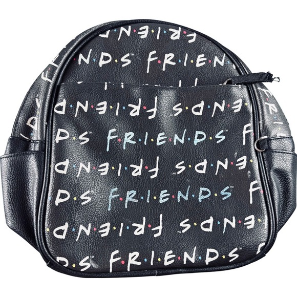 FRIENDS Handbags - Friends TV Show Small Backpack Black Faux Leather Colorful Logo Print